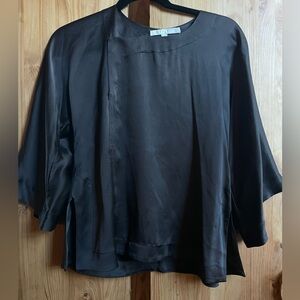 ERICA TANOV Gunmetal Black Silk Charmeuse Snap Jacket Blouse Luxurious Size1 S